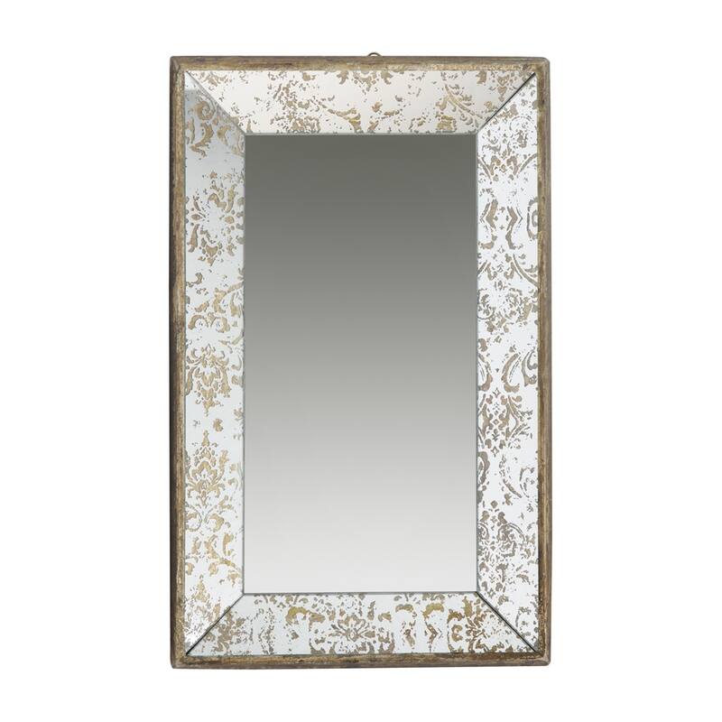 Antique Silver Rectangle Mirror w/Floral Accents,Mirrored Display Tray