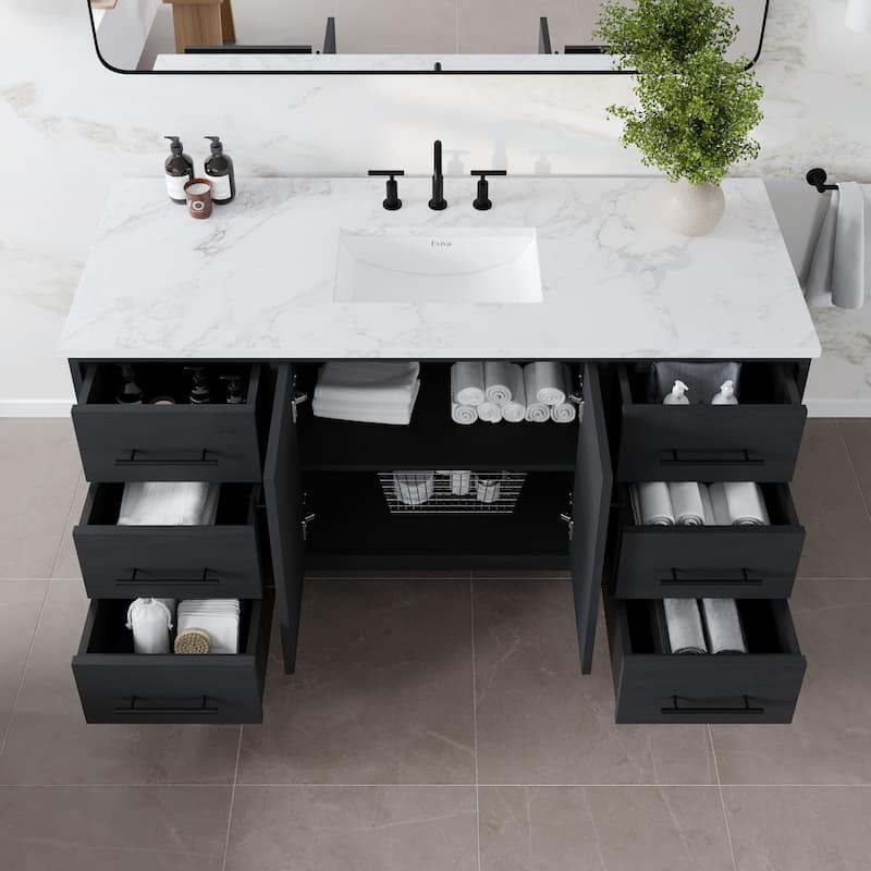 Eviva Graham Single Sink Bath Vanity with White Arabescato Engineered Stone Top