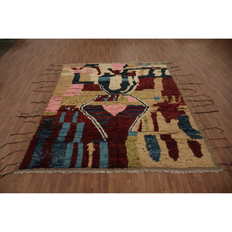 Hand Knotted Oriental 100% Wool Carpet Modern Tribal Multi-Colored Moroccan Area Rug - 10' 0'' X 8' 3''