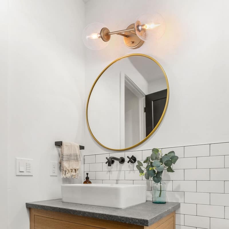 Koiny Modern 2-light Globe Wall Sconces Rose Gold Seeded Glass Bathroom Vanity Lights - L18" x W7" x H5.5"