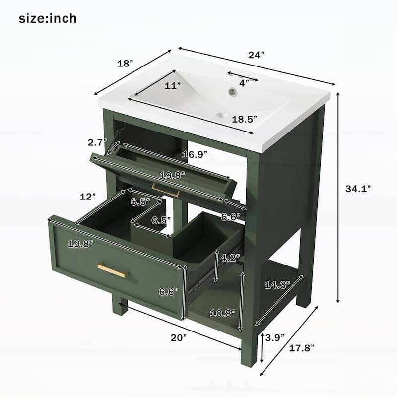 Modern Bathroom Storage Cabinet with 2 Drawers,with Top Sink