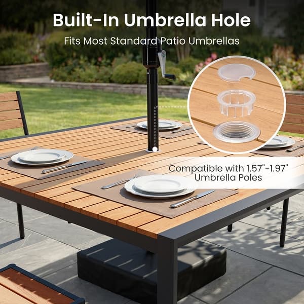 can you use a round patio umbrella with square table PURPLE LEAF Tiltable Porch Poolside 10' Round / Grey have for your familys weekly themed dinners All-Weather Aluminum Outdoor Dining Table