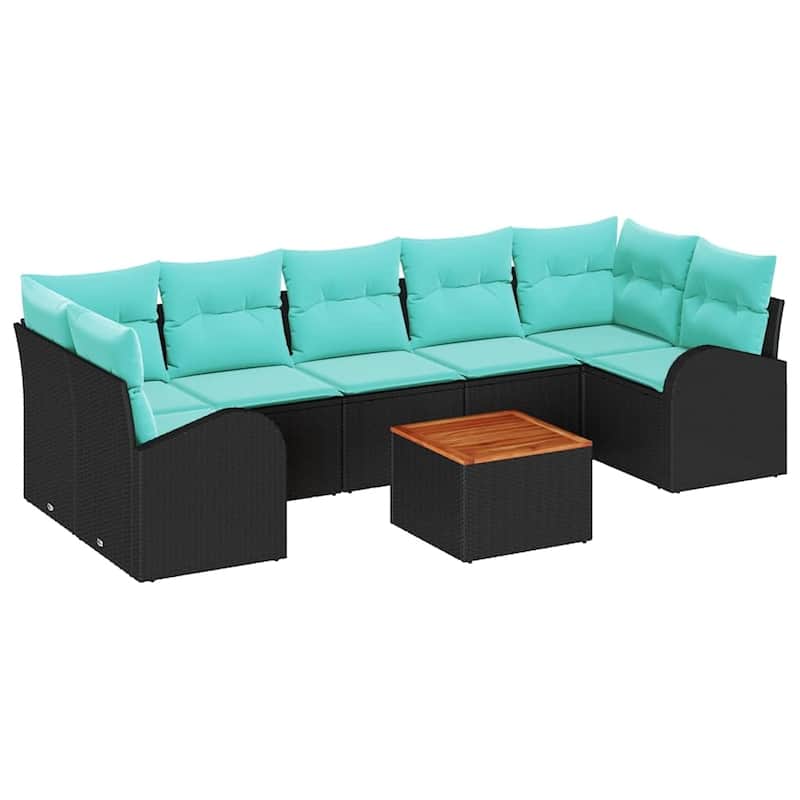 vidaXL 8 Garden Sofa Set with Cushions Black Poly Rattan - 113.8 x 48.8 x 27.2