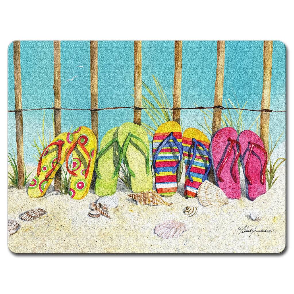 Counterart Glass Cutting Board Counter Saver 12"x15" , Flip Flops - 12x15x.161
