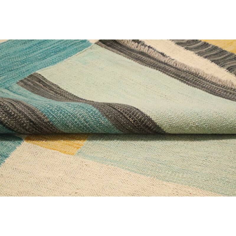 Hand Woven Oriental 100% Wool Carpet Southwestern Modern Multi-Colored Kilim Area Rug - 9' 9'' X 6' 10''