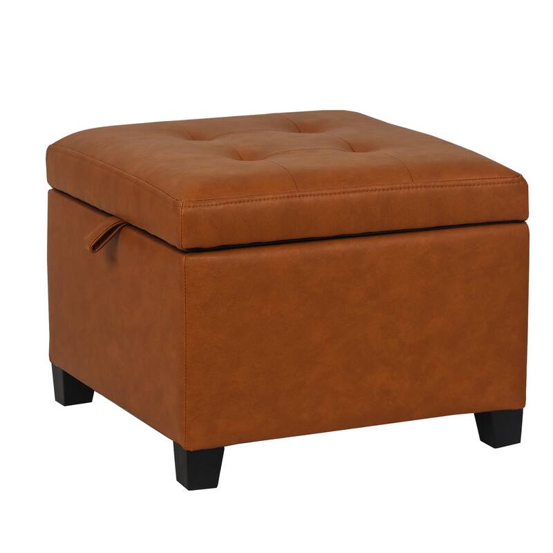 Adeco Faux Leather Tufted Flip Top Storage Ottoman