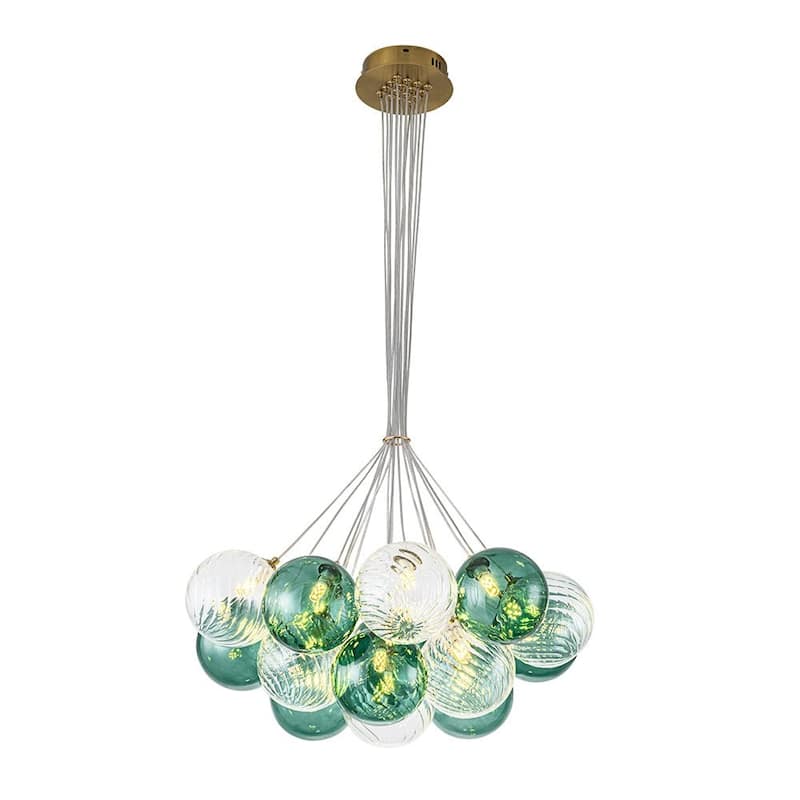 Stylish 16-Light Blue Tone Cluster Glass Bubble Chandelier