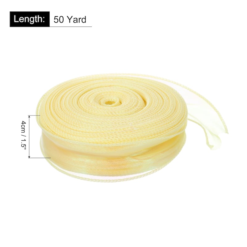 1.5 Inch 10 Yard Sheer Organza Ribbon Shimmer Chiffon Tulle Ribbons - Lemon Yellow - 1 1/2" x 50 Yard