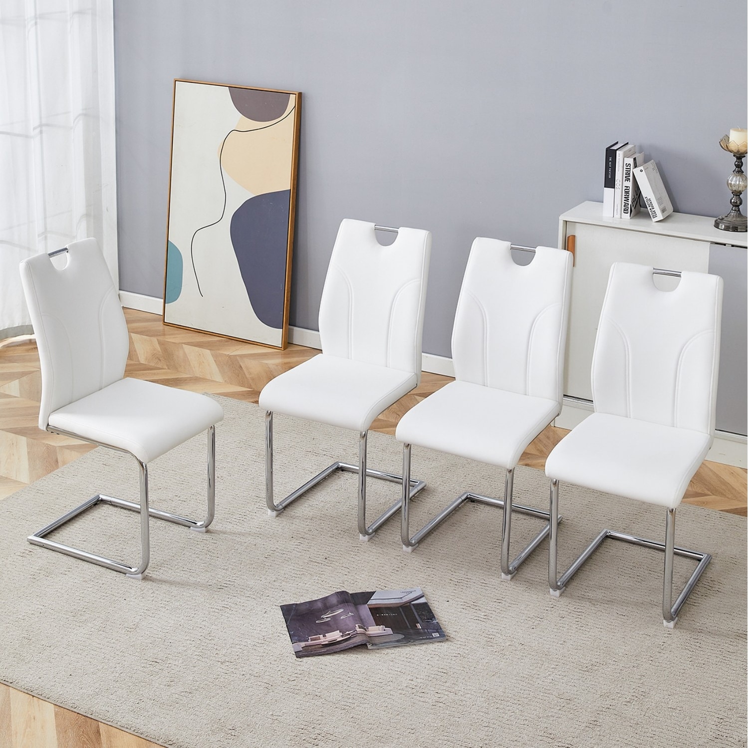 Set of 4, 15.7" PU Leather Upholstered Dining Chair with Metal Legs