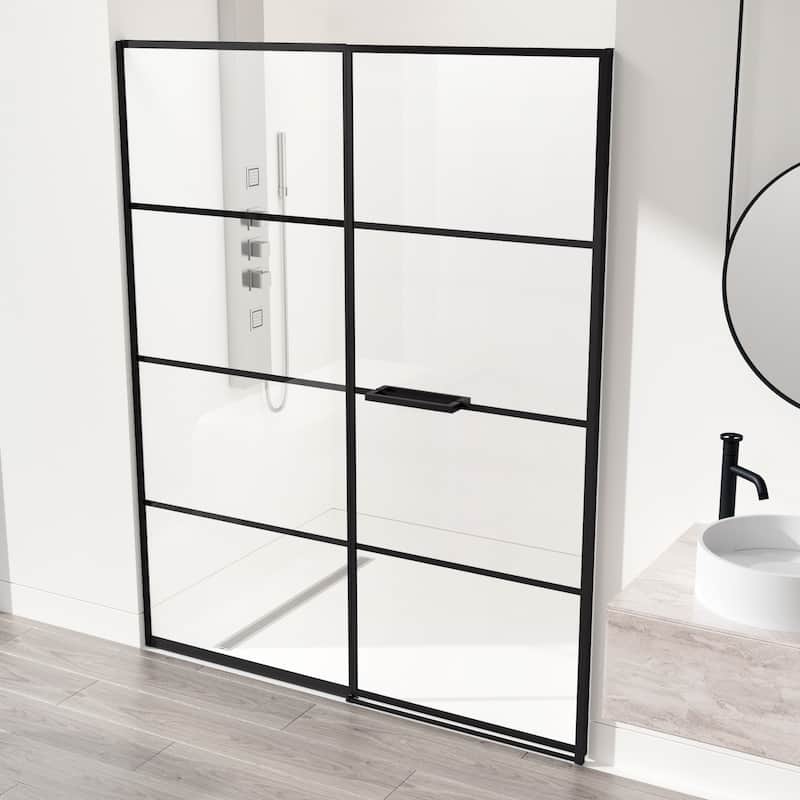 VIGO Meridian 60" W x 74" H Hinged Shower Door in Matte Black