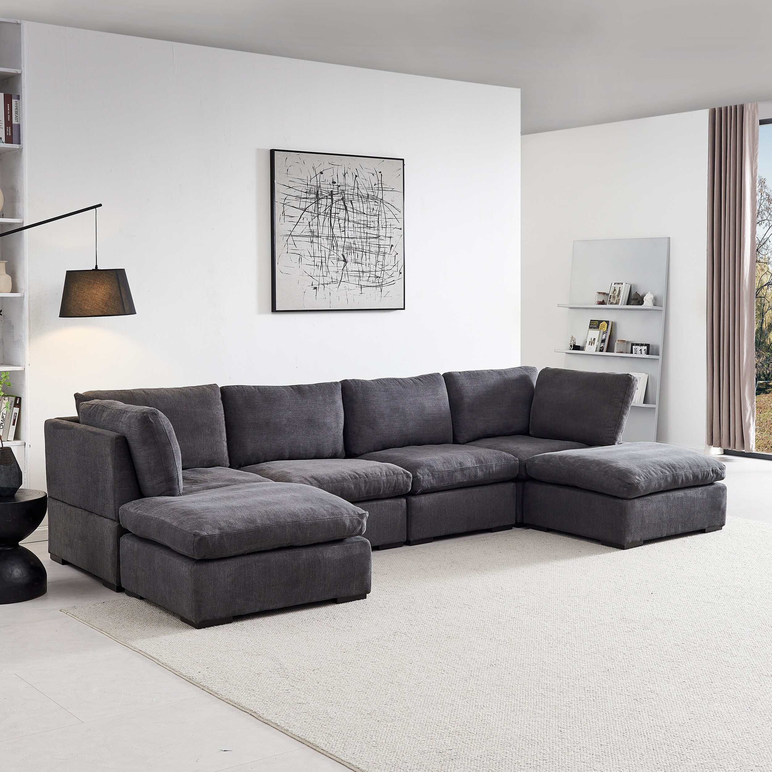 6 seat Modular Sofa Set Living Room Removable Cushion Cover Couch U shape Lounge Chaise Sofa w 2 Movable Ottomans DARK GREY Bed Bath Beyond 39034587