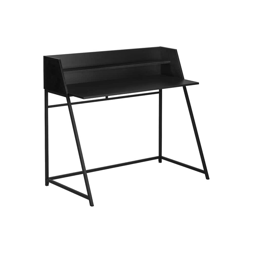 Computer Desk, Home Office, Laptop, Storage Shelves, 48"l, Work, Black Laminate, Black Metal, Contemporary, Modern