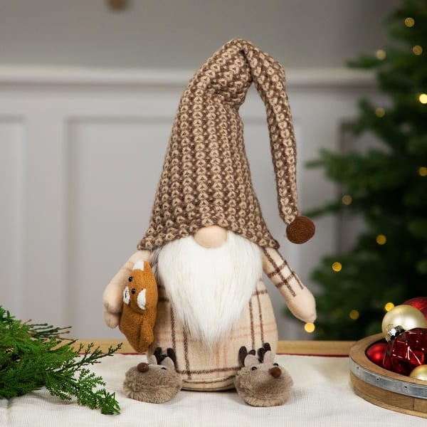 slide 2 of 5, Sitting Gnome with Teddy Bear Christmas Figure - 14"