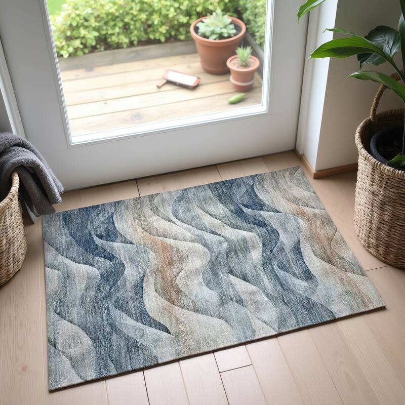 Premium Washable Super Soft Modern Waves Mayfield Rug - Blue - 1'8" x 2'6"