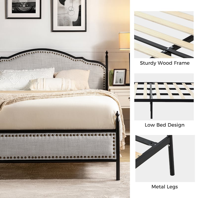 Dimas Modern King Size Upholstered Platform Bed with Metal Legs