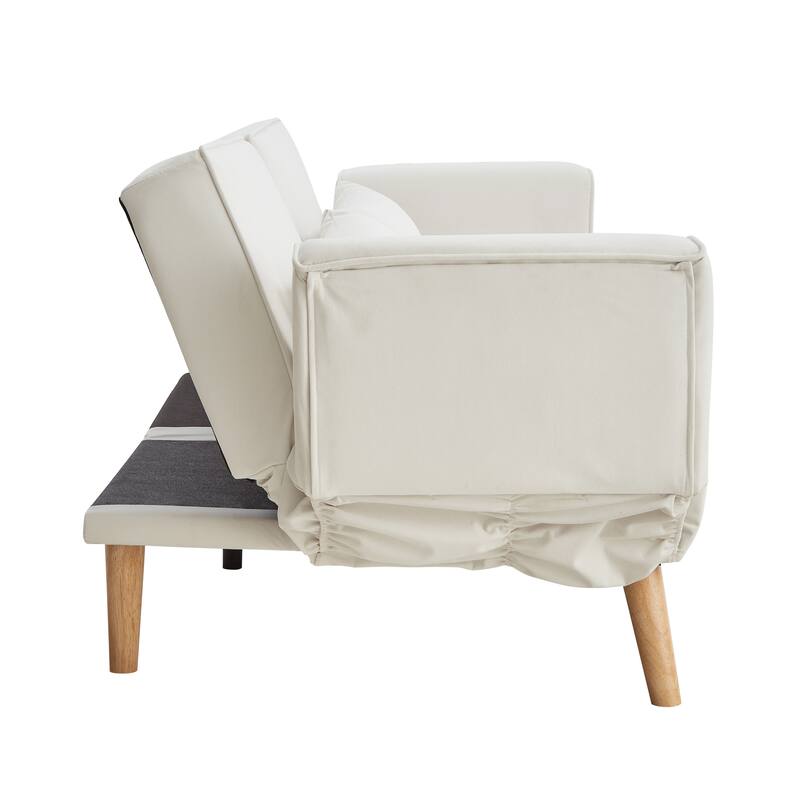 Futon Sleeper Sofa Bed Velvet Recliner Sofa Loveseat Couch with Adjustable Armrests, Splitback Recline and Pillows