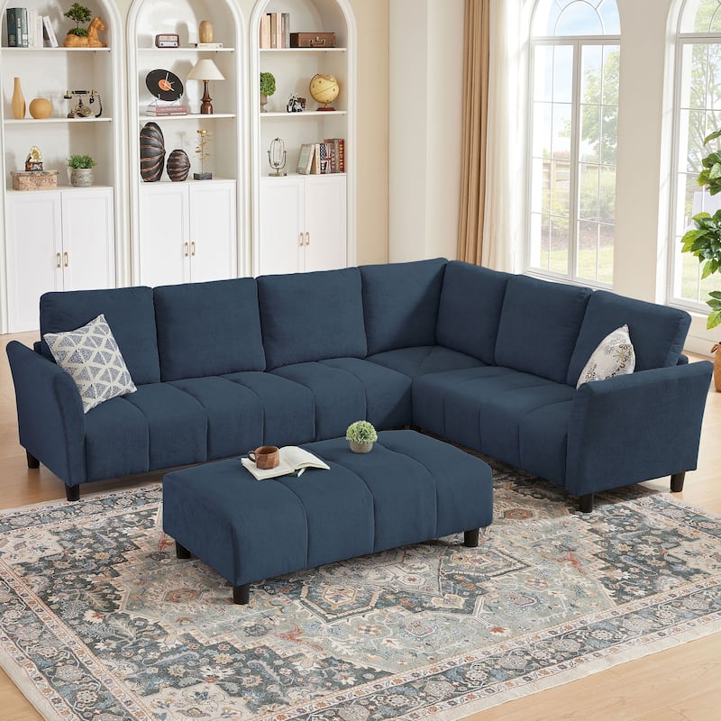 "102.56" W Reversible Sectional Sofa with Corner Seat & Extended Bench - Blue