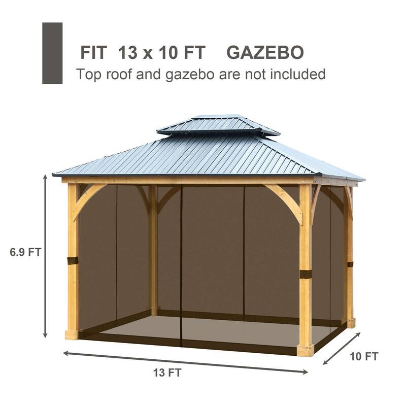 Aoodor Gazebo Netting Screen Replacement Outside Universal 4-Panel Sidewalls 10' x 13' (Only Netting)