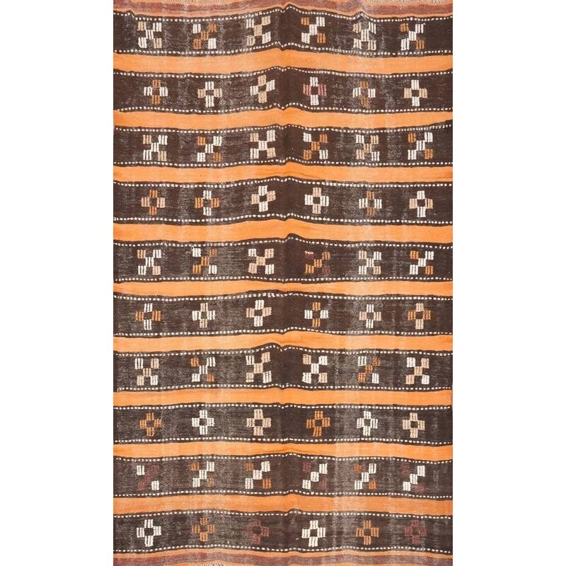 Hand Woven Oriental 100% Wool Carpet Southwestern Tribal Multi-Colored Kilim Area Rug - 8' 2'' X 5' 9''