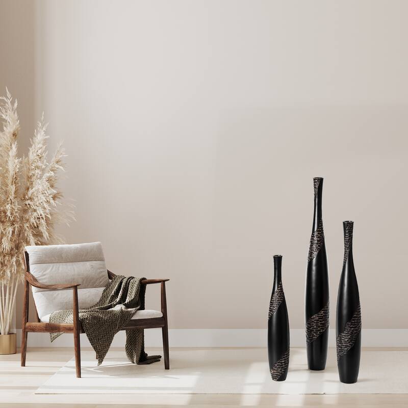 Bottle Shape Decorative Floor Vase, Brown with Cobbled Stone Pattern - Modern Home Decor, Elegant Tall, Ceramic Accent Piece