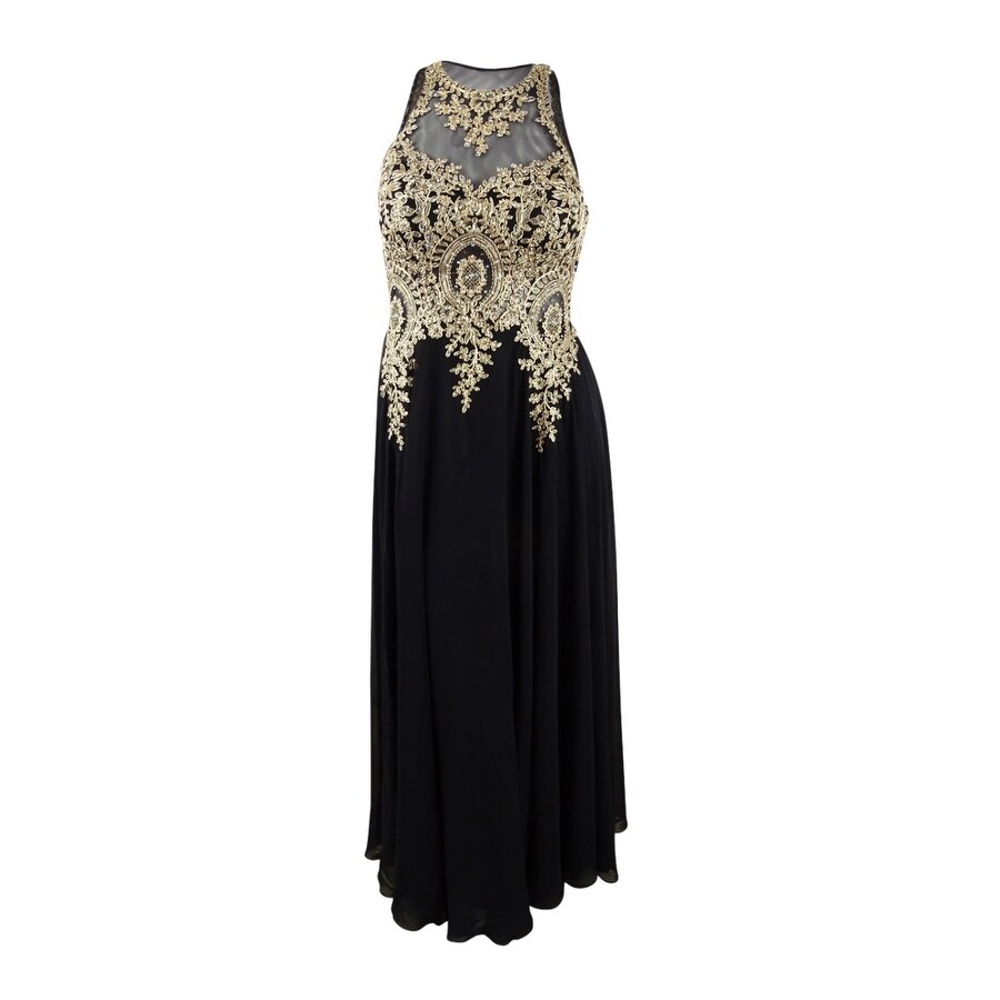 xscape plus size embroidered gown