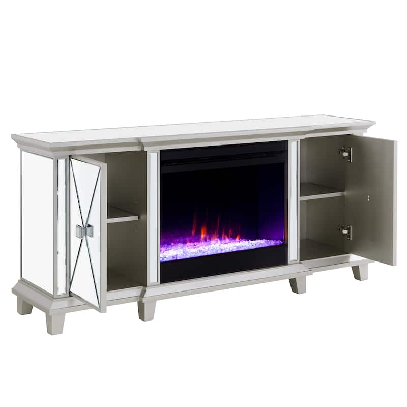 SEI Furniture Mirrored Media TV Stand with Color Changing Fireplace Insert for TV's up to 62"