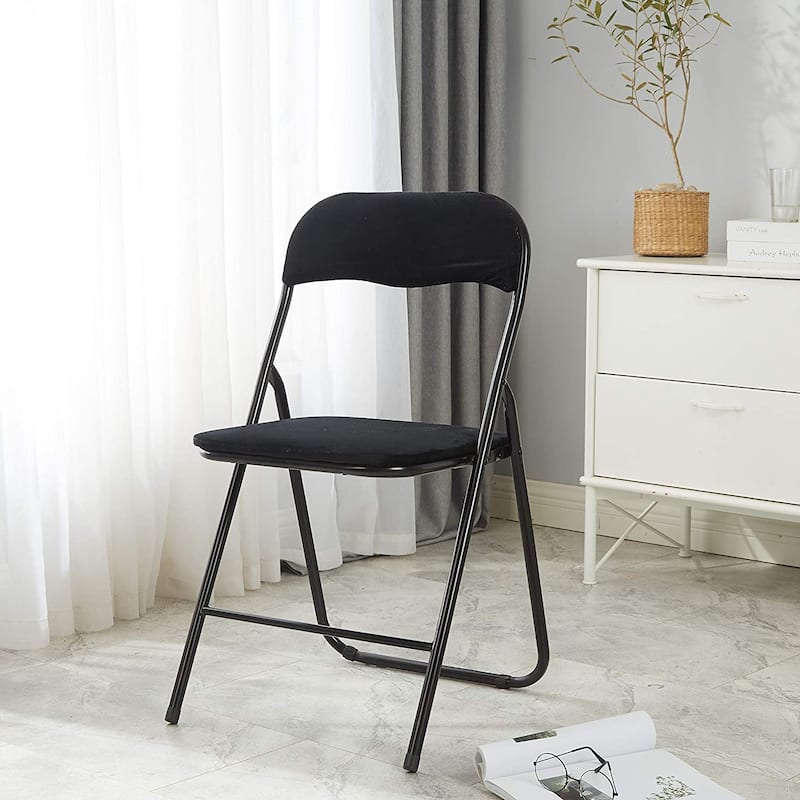 Idea Nuova Velvet Padded Folding Chair - Black