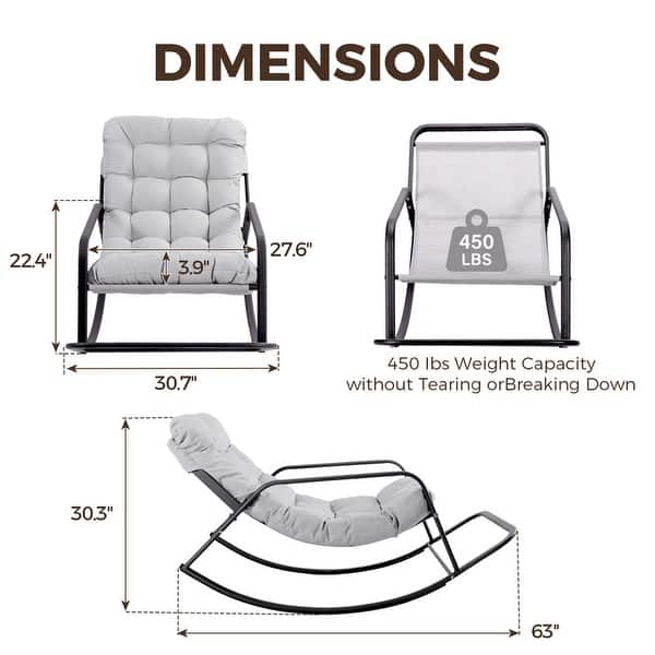 dimension image slide 0 of 2, Oversized Papasan Rocking Lounge Chair with Footrest, Heavy-Duty 450lbs Metal Frame, Indoor Outdoor Patio Rocker with Cushion
