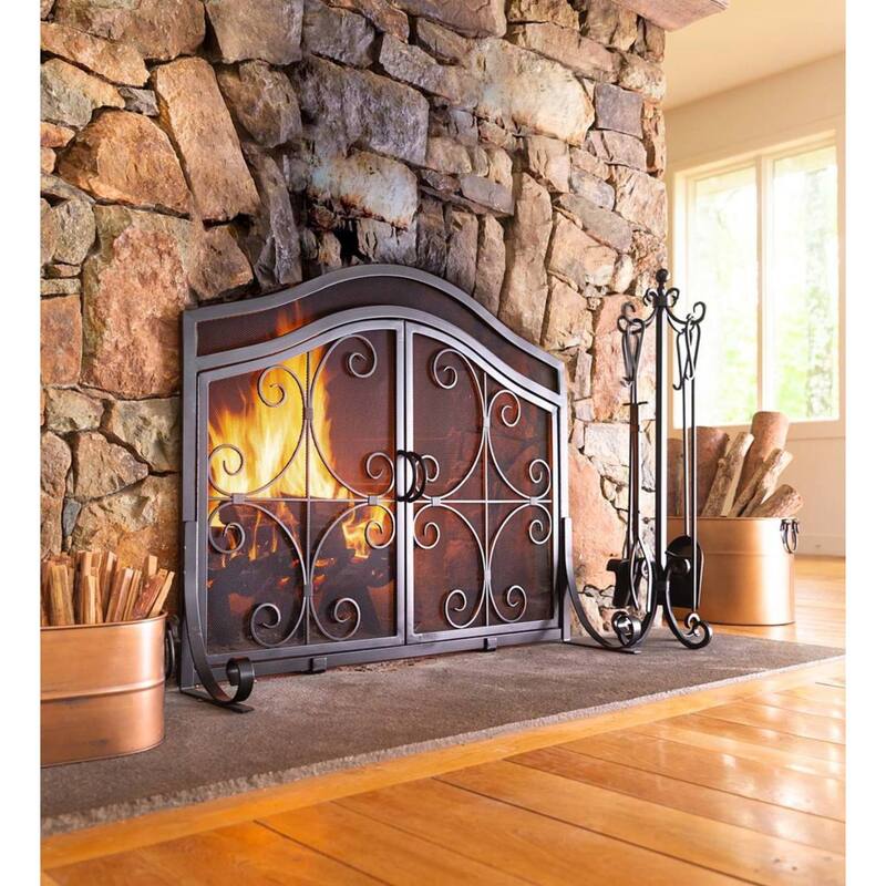 Small 2-Door Crest Fireplace Screen With Doors