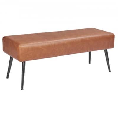 PU Leather Bedroom Bench with Iron Legs and Soft Cushion - 43.3 x 15.7 x 16.9 in (L x W x H)