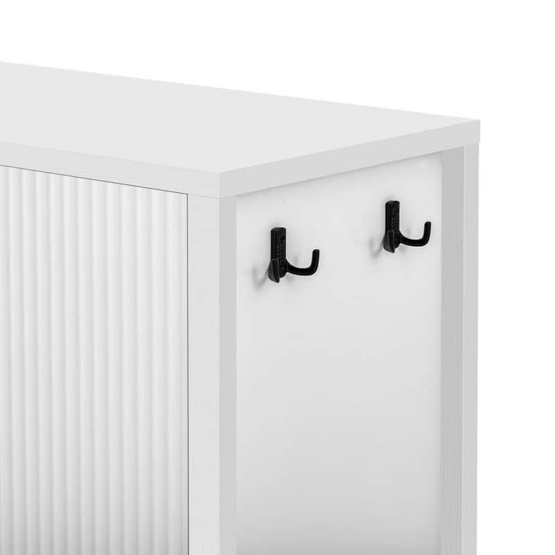 Modern 57.5" Fluted Door 4-Door Sideboard with Side Hooks and Adjustable Shelves