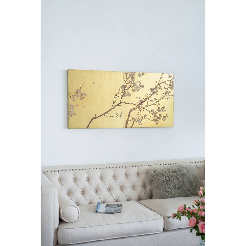 Modern Cherry Blossom Wall Decor Classic Furniture Wall Art, for Living Room, Dining Room Office, Bedroom - Gold