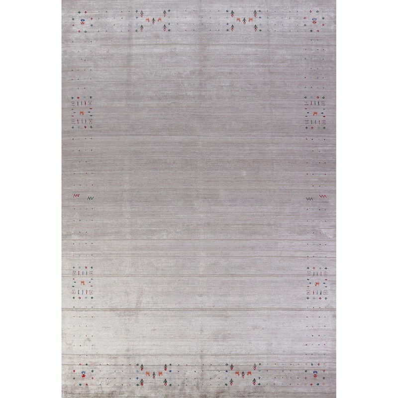 Hand Knotted Oriental 100% Wool Carpet Tribal Stripe Greys & Charcoal Gabbeh Area Rug - 12' 5'' X 9' 2''