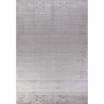 Hand Knotted Oriental 100% Wool Carpet Tribal Stripe Greys & Charcoal Gabbeh Area Rug - 12' 5'' X 9' 2''