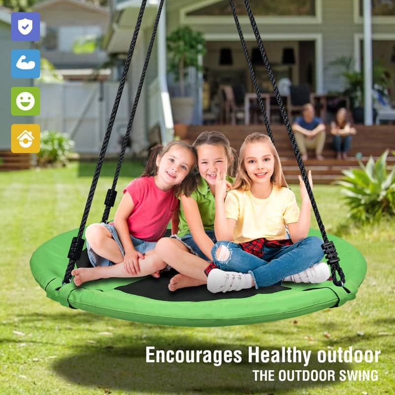 Trekassy 700lb 40'' Saucer Tree Swing for Kids Adults 900D Oxford Waterproof with 2pcs Tree Hanging Straps - Green