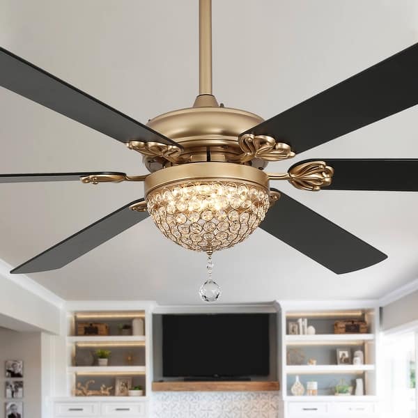 slide 2 of 13, Bella Depot 65" Modern Crystal Ceiling Fan 6-speed Reversible Ceiling fan with Remote and Light Kit Black