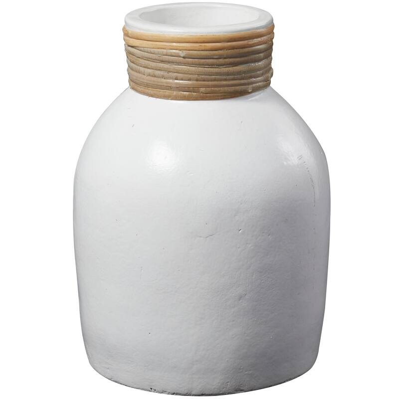 Ceramic Decorative Vase with Wrapped Rattan Detailing - White - Roche River Decor