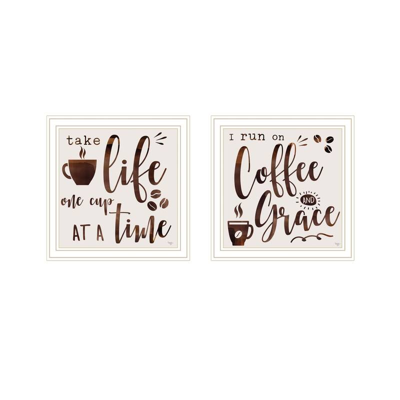 Trendy Decor 4U "One Cup At A Time!" Printed Framed Wall Art by Mollie B. - White - 14 x 14