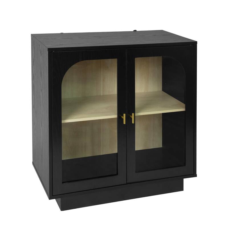 Storage Cabinet with 2 Acrylic Door, Wooden Kitchen Pantry Sideboard, Display Cabinet with Metal Handles & Adjustable Shelves