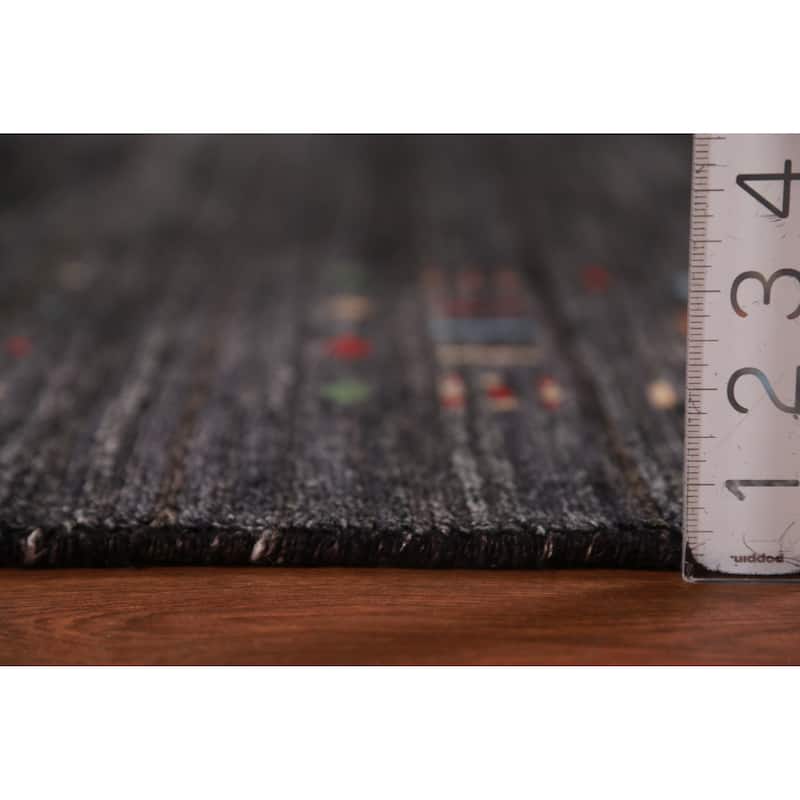 Charcoal Tribal Gabbeh Indian Area Rug Handmade Wool Carpet - 9'1" x 12'1"