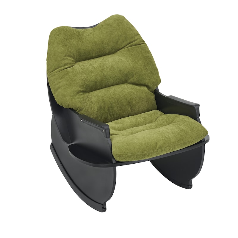 Mid Century Accent Rocker Armchair With Side Pocket, Upholstered Wooden Rocking Chair for Living Room Baby Kids Room Bedroom