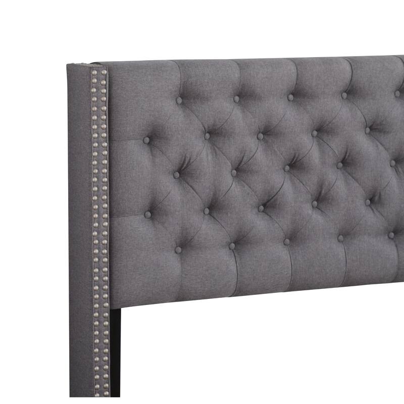 Upholstered Bed Frame - Gray Fabric Bed with Deep Tufted Headboard - Modern Bedroom Furniture