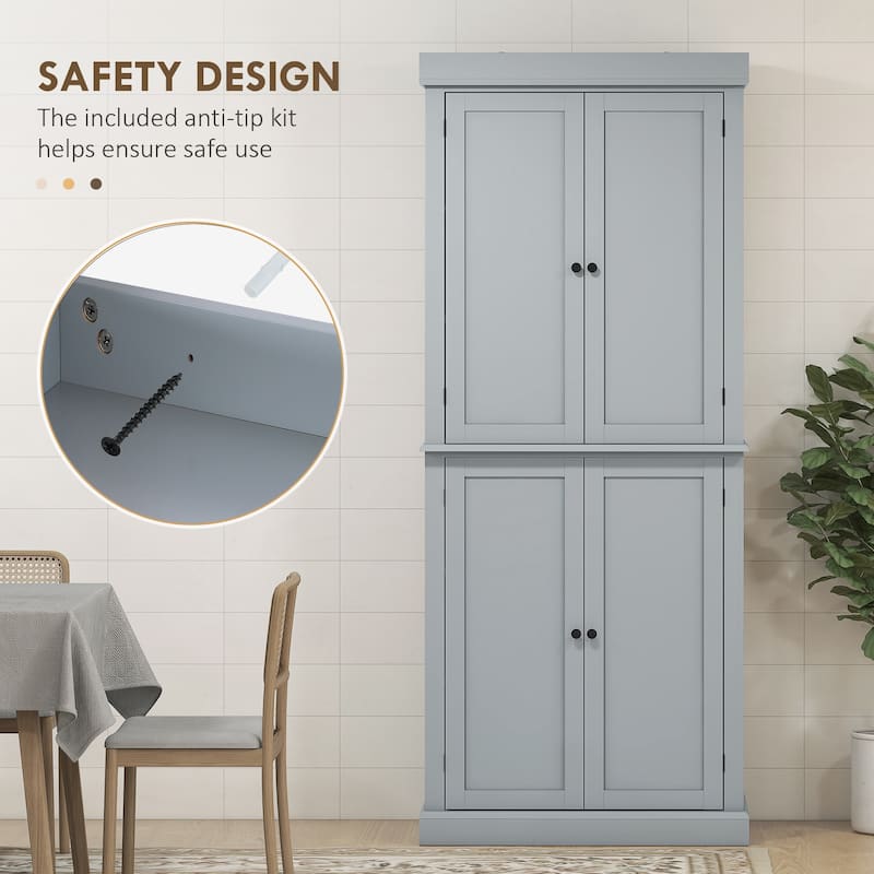 HOMCOM 72.5" Freestanding Kitchen Pantry Cabinet, Tall Storage Cabinet with 4 Doors and 2 Adjustable Shelves for Dining Room