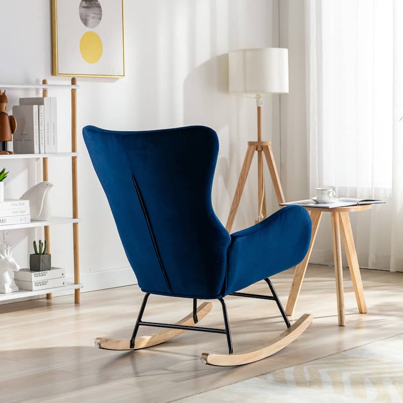 High Back Velvet Rocking Chair With Padded Seat And Armrests