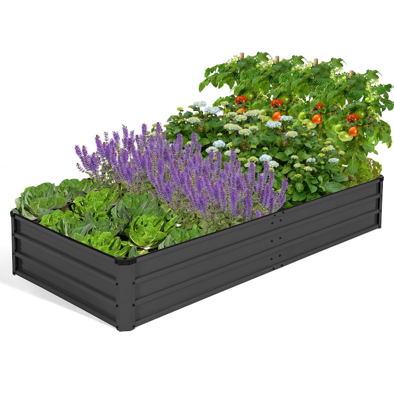 Rectangular Galvanized Raised Garden Bed Planter Box, Dark Gray
