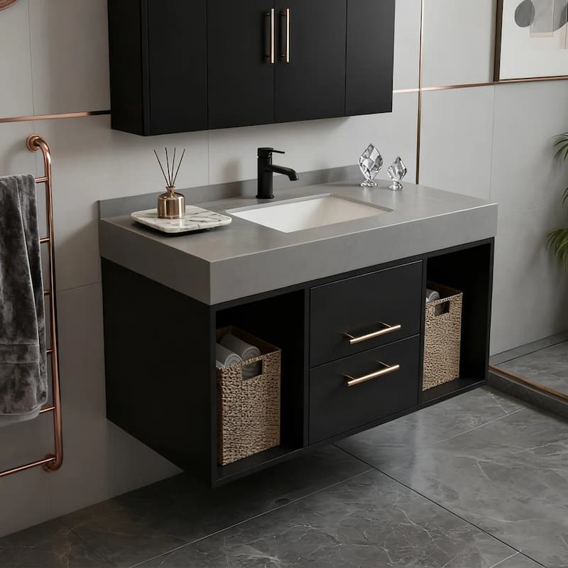 Modern Wall-Mounted Bathroom Vanity with Faux Marble Top