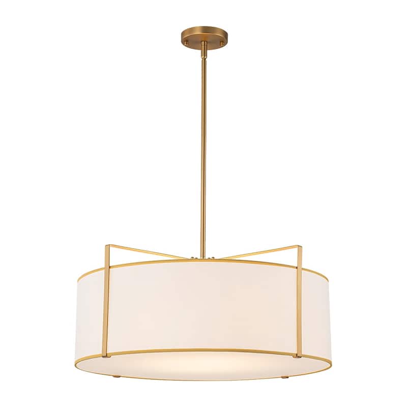 Mid-Century 4-Light White Fabric Drum Lantern Chandelier Ambient Light