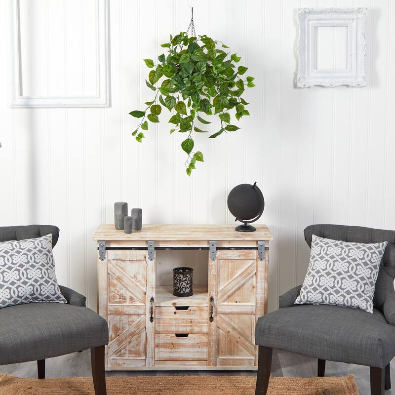 Artificial Hanging Plant 2.5Ft French Country Decor Indoor Tropical Greenery Basket - Green