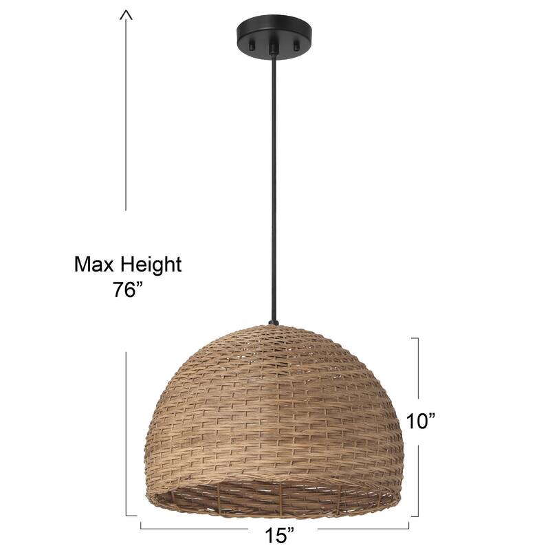 Calypso Metal and Handwoven Wicker Dome Ceiling Light - 15.0"L x 15.0"W x 10.0"H