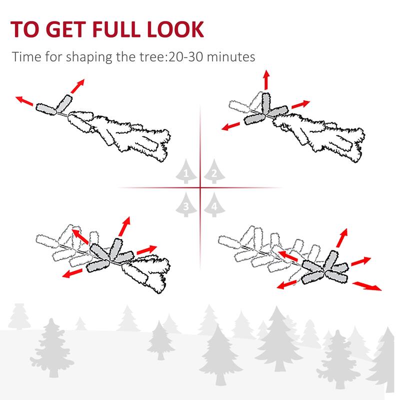 Pre-Lit Snow Flocked Artificial Christmas Tree with Warm LED Lights and Steel Base, Multiple Heights